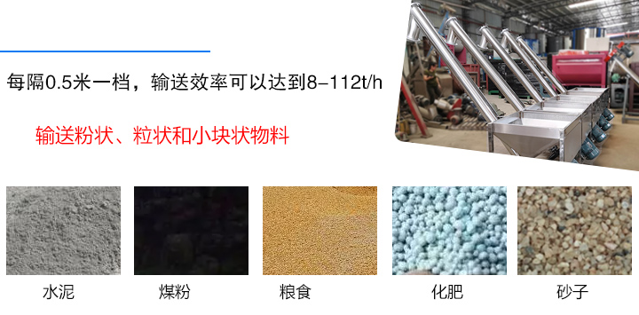 輸送粉狀、粒狀和小塊狀物料，如水泥、煤粉、糧食、化肥、灰渣、砂子等